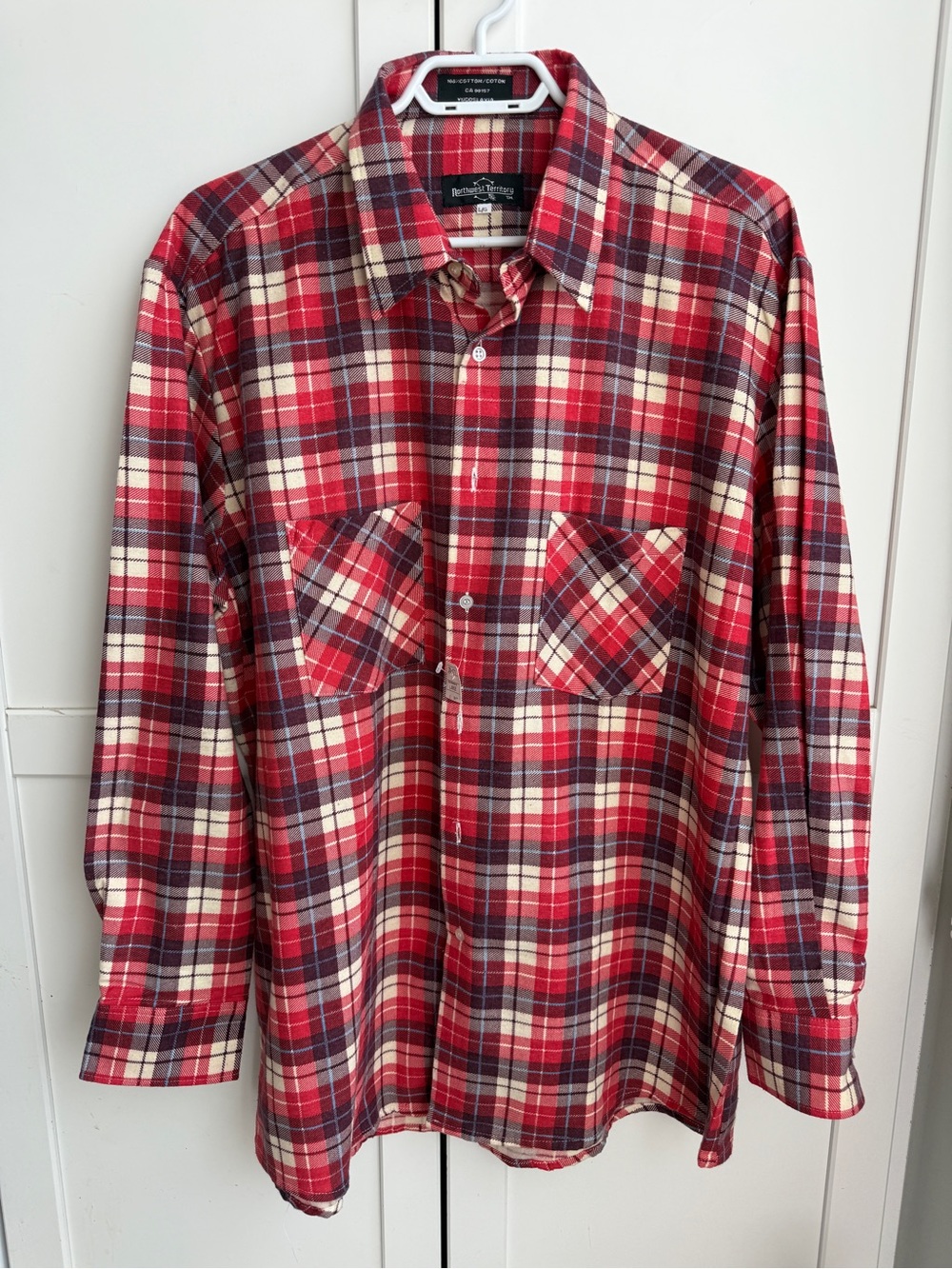 Vintage 90s Red Plaid Flannel Shirt Size L Cabincore Lumberjack Cozy Rugged